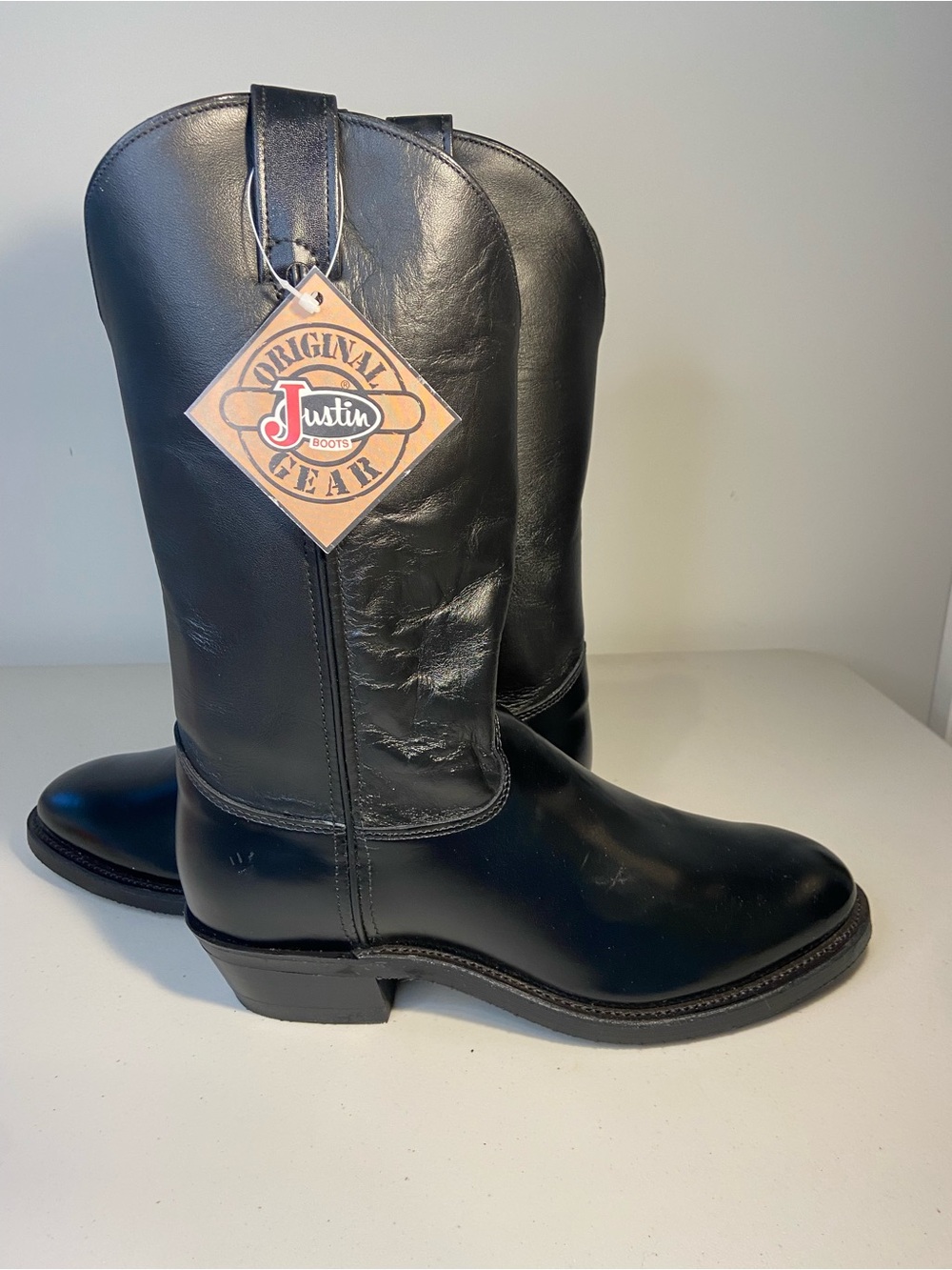 Justin Tobias 3040 Western Men’s Black Leather Vibram Sole Cowboy Boots SZ 10 M